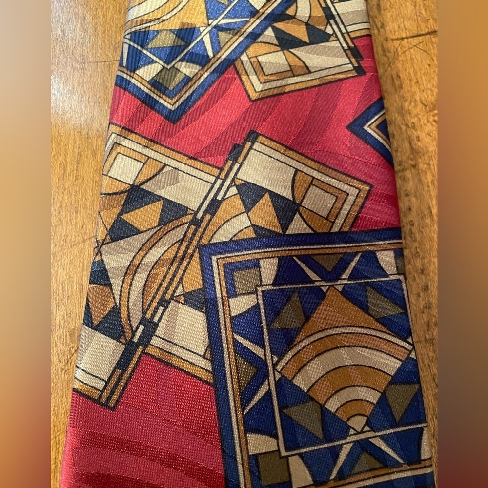 Vtg Generra Mens Tie Necktie 58” Blue Tan Brown Red